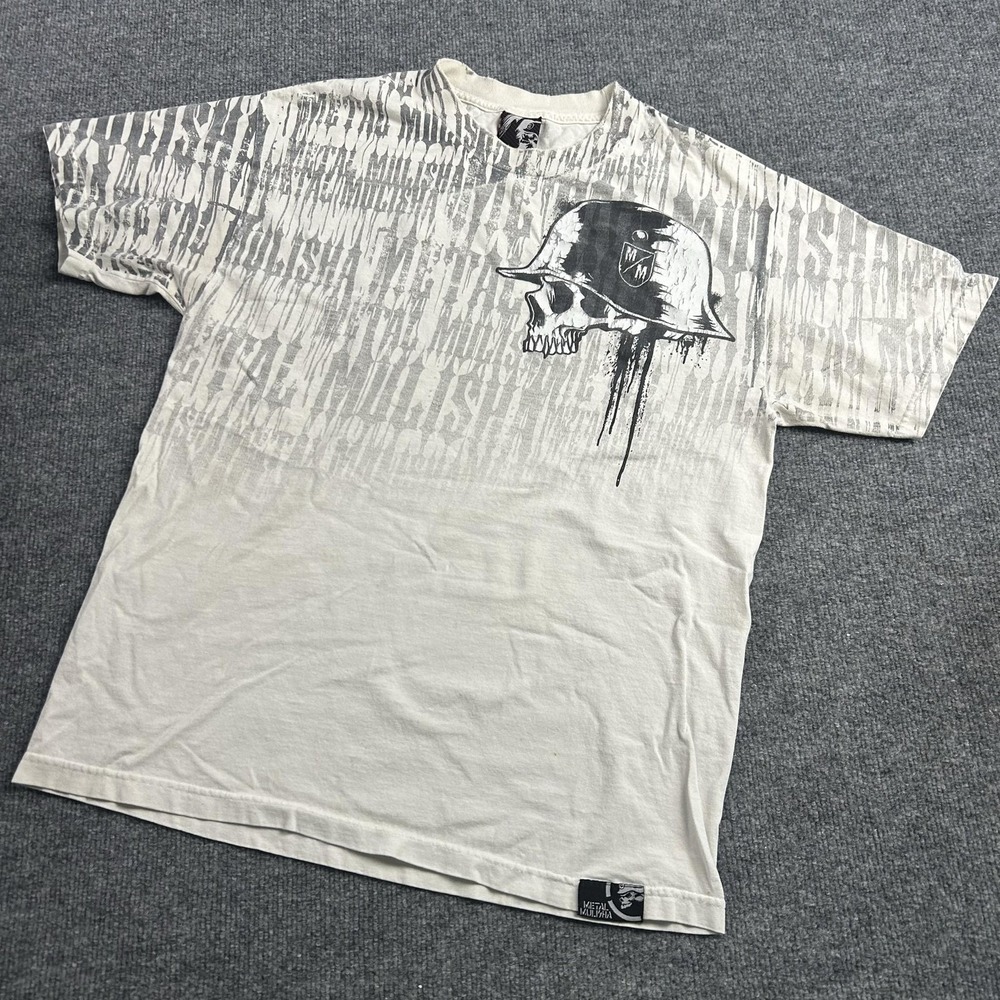 Metal Mulisha Shirt Mens Large White Skull Helmet Graphic Tee Cotton Moto